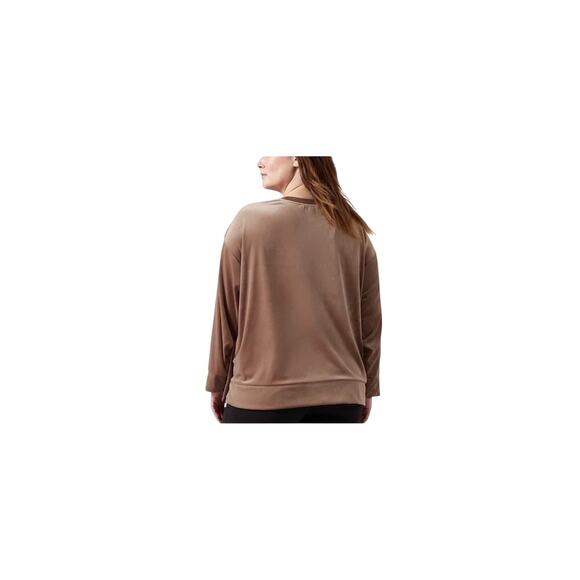 ATHLETA Retroplush Velvet Womens Medium Crewneck Sweatshirt Side Snaps Brown - Picture 4 of 10